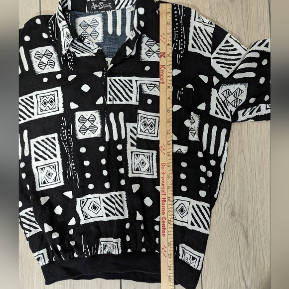 Vintage 1980s Alan Stuart pocketed black n white tee size L geometric pattern - Picture 5 of 9